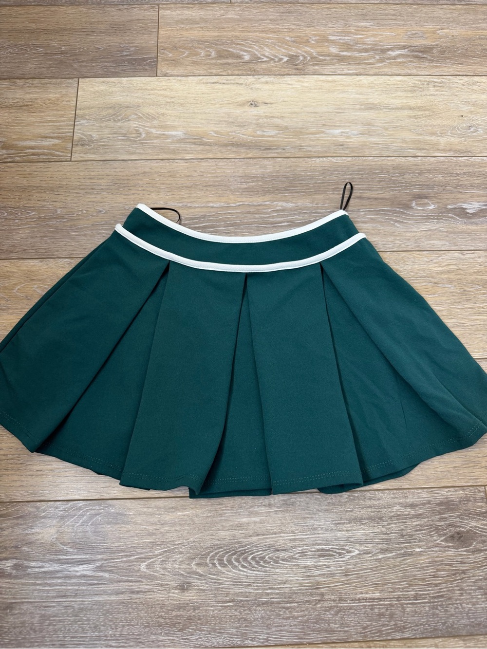 Urban Outfitters Dark Green Pleated Mini Skirt with White Waist Trim